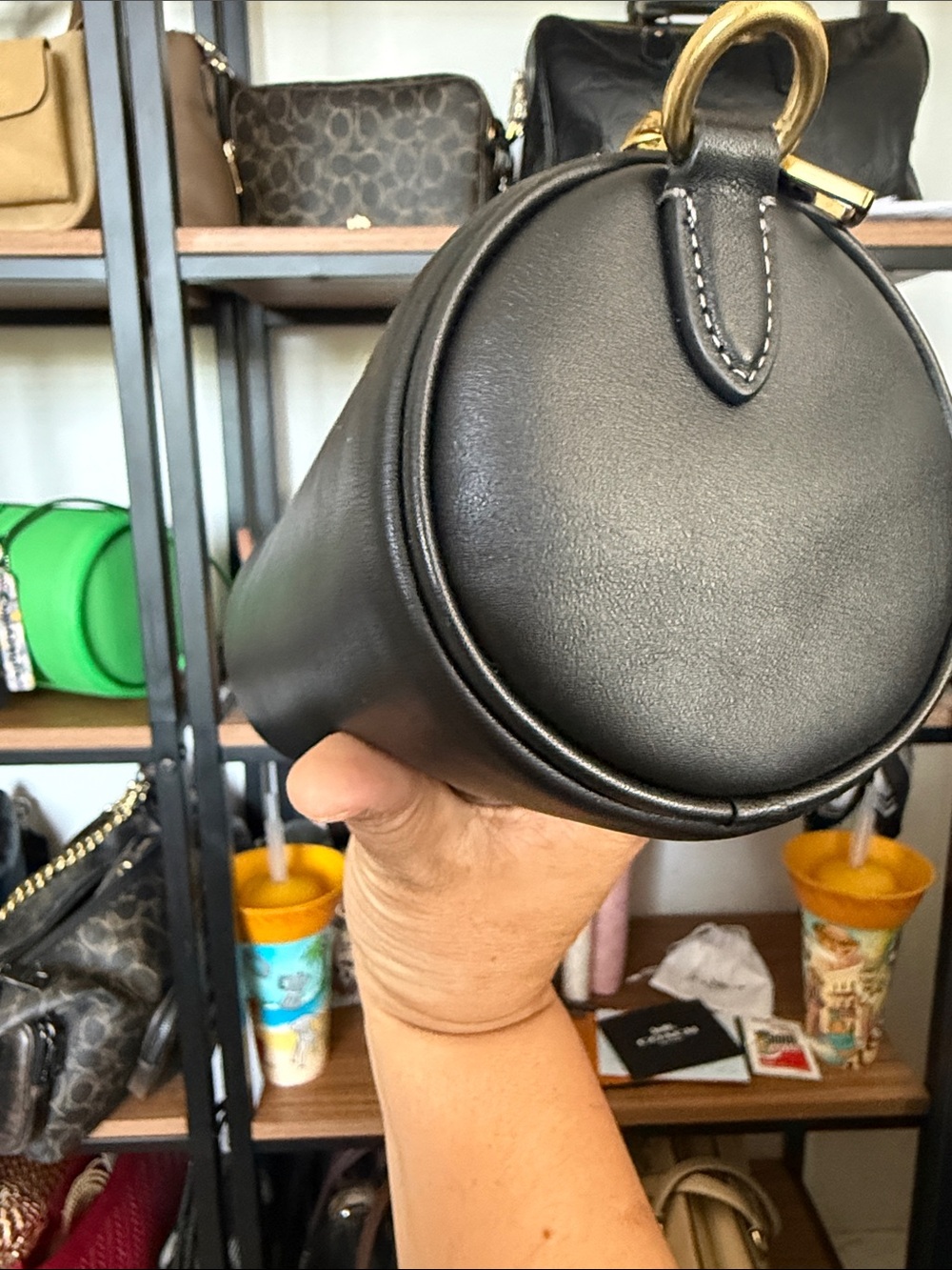 COACH Black Leather Cylindrical Crossbody with Gold Hardware - Picture 3 of 3